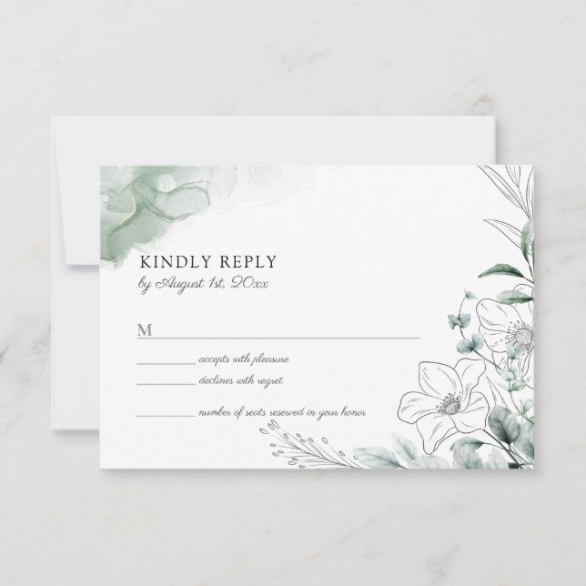 Dusty Eukalyptus Greenery Wedding RSVP Card (Vorderseite)