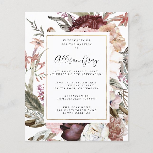Dusty Floral Baptisse | Flyer Haushalt (Vorne)