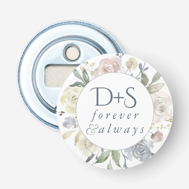 Dusty Floral Monogram | Soft Wreath Keepake Bevorz Flaschenöffner (Vorderseite)