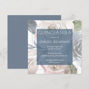 Dusty Floral Party "Smoky Blue Cream Quinceanera Einladung