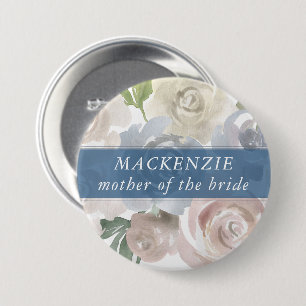 Dusty Floral Pattern   Mute Pastel Wedding Party Button