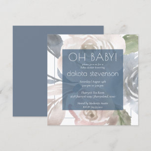 Dusty Floral Smoky Blue Cream Oh Baby Dusche Einladung