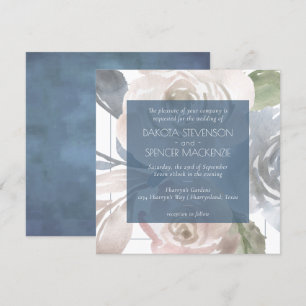Dusty Floral   Smoky Blue Pastel Bouquet Wedding Einladung