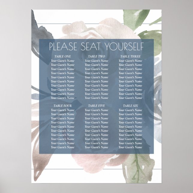 Dusty Floral | Smoky Blue Self Seating Chart Poster (Vorne)