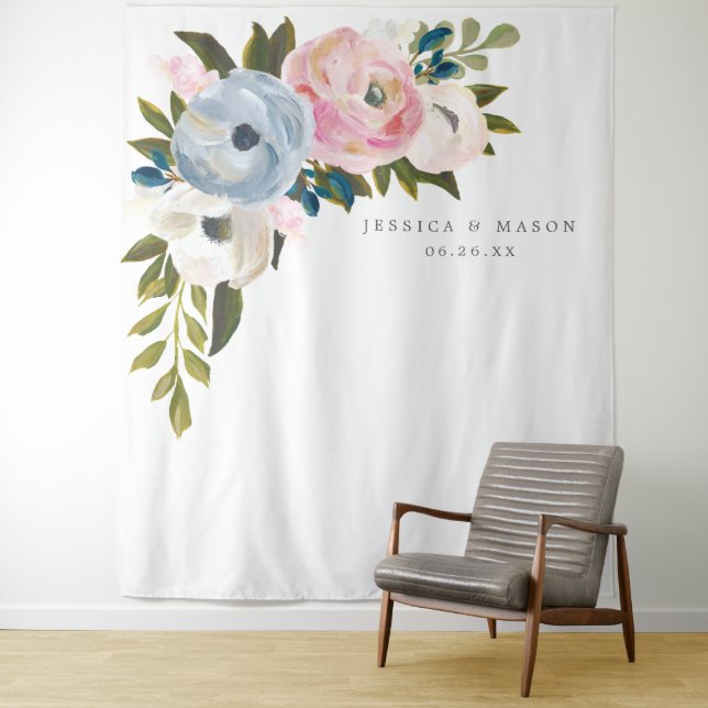 Dusty Floral Wedding Backdrop Foto Stand Wandteppich (Beispiel)