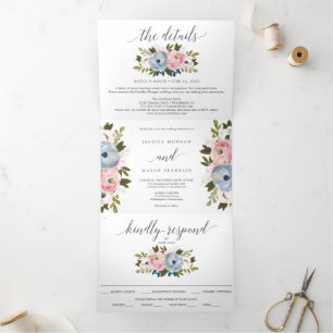 Dusty Floral Wedding Tri-Fold Einladungen UAWG