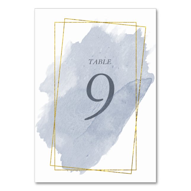 Dusty Gold and Blue Wedding Table Card Tischnummer (Vorderseite)