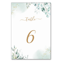 Dusty Gold Eucalyptus Verlasst Grüne Hochzeit Tischnummer