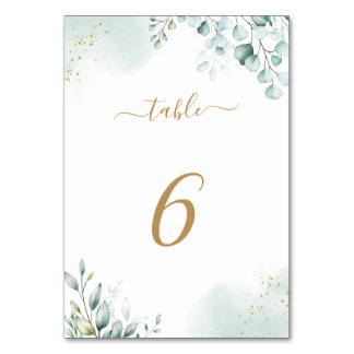 Dusty Gold Eucalyptus Verlasst Grüne Hochzeit Tischnummer