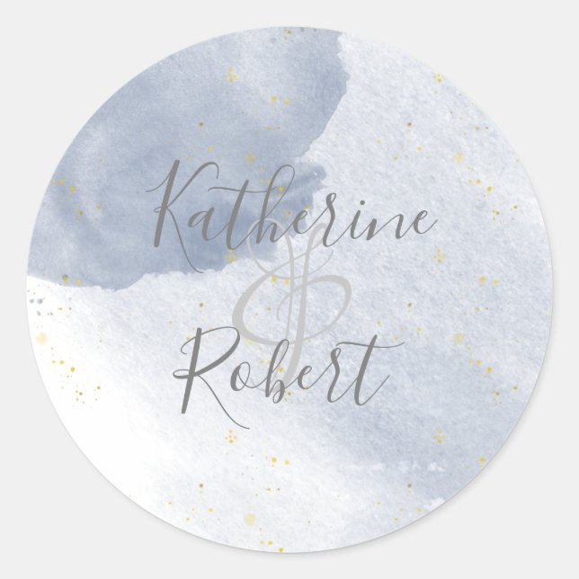Dusty Gold und Blue Wedding Monogram Sticker (Vorderseite)
