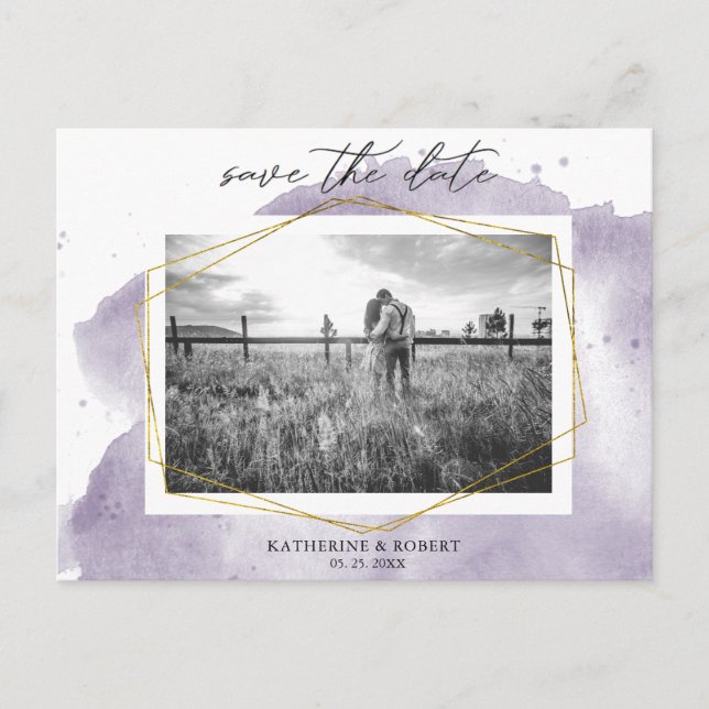 Dusty Gold und Lila | FOTO SAVE THE DATE Postkarte (Vorderseite)