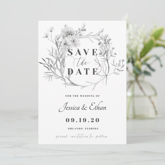 Dusty Gray Save the Date Card Einladung (Stehend Vorderseite)