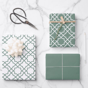 Dusty Green Arabesque Muster Geschenkpapier