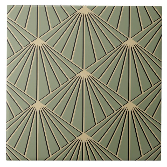Dusty Green Art Deco Lüftermuster Diamond Fliese (Vorderseite)