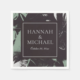 Dusty Green Black Abstrakt Floral Wedding Serviette