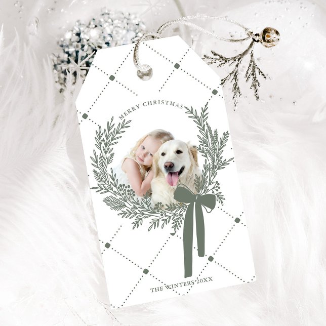 Dusty Green Christmas Wreath Foto Geschenkanhänger (Von Creator hochgeladen)