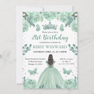 Dusty Green Dress Brünett Princess Geburtstag Einladung