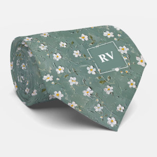 Dusty Green Floral Monogram Krawatte