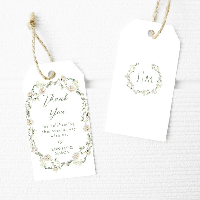 Dusty Green Floral Wreath Summer Wedding Vielen Da Geschenkanhänger (Von Creator hochgeladen)