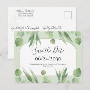 Dusty Green Geometric Arch Wedding Save the Date Postkarte