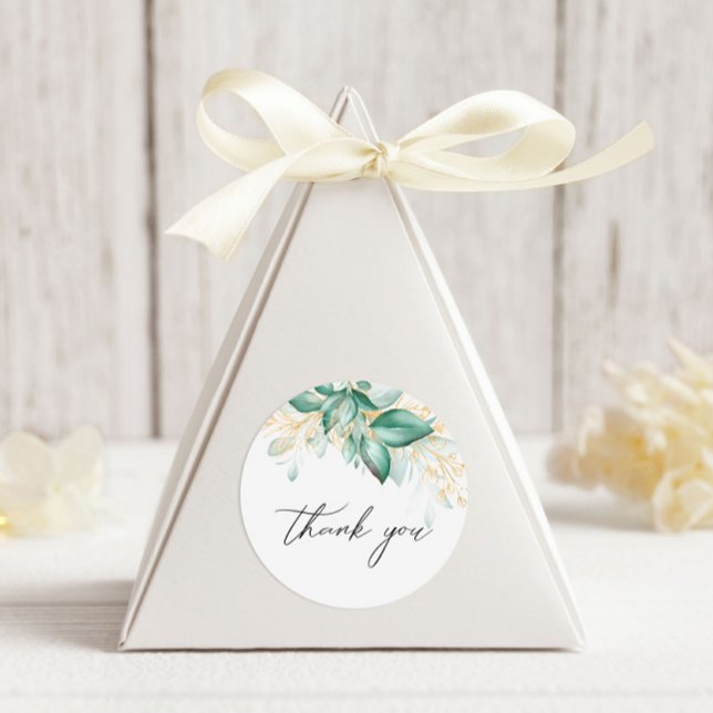 Dusty Green Gold Eukalyptus Greenery Vielen Dank Runder Aufkleber (Von Creator hochgeladen)