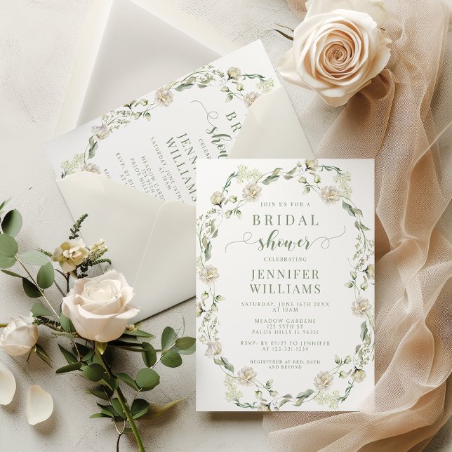 Dusty Green Greenery Blumenreath Brautparty Einladung (Von Creator hochgeladen)