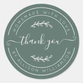 Dusty Green Homemade Thank You Label Runder Aufkleber