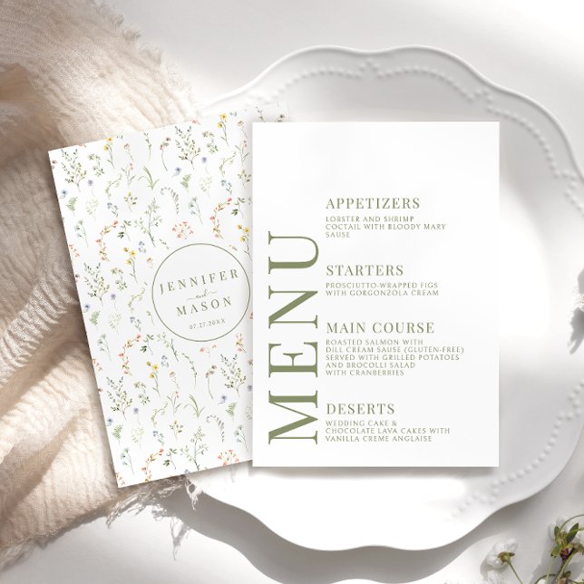 Dusty Green Meadow Blume Hochzeitmenükarten Begleitkarte (Von Creator hochgeladen)