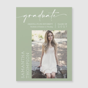 Dusty Green Minimal Script Foto Graduate Magnet