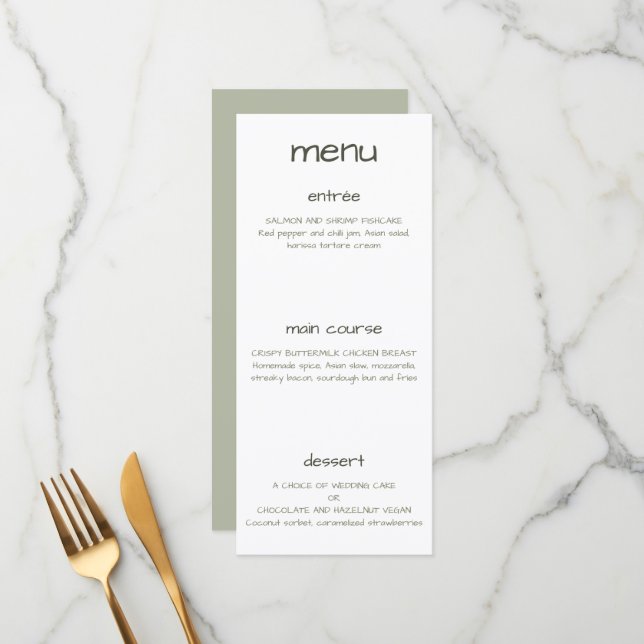 Dusty Green Minimalistisch Modern Menu Menükarte (Vorderseite/Rückseite Beispiel)