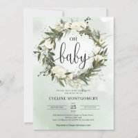 Dusty Green Olive Wreath White Roses Oh Baby