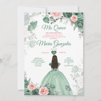 Dusty Green Pink Mis Quince 15 Anos Crown Einladung