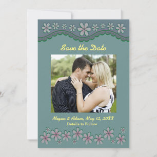 Dusty Green Six Petal Blume Save the Date Karte