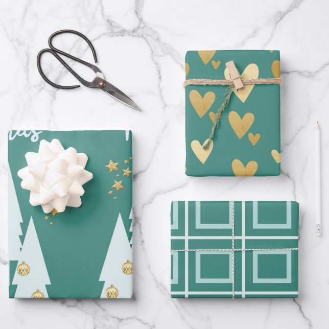 Dusty Green und Gold Geschenkpapier Set (Vorderseite)