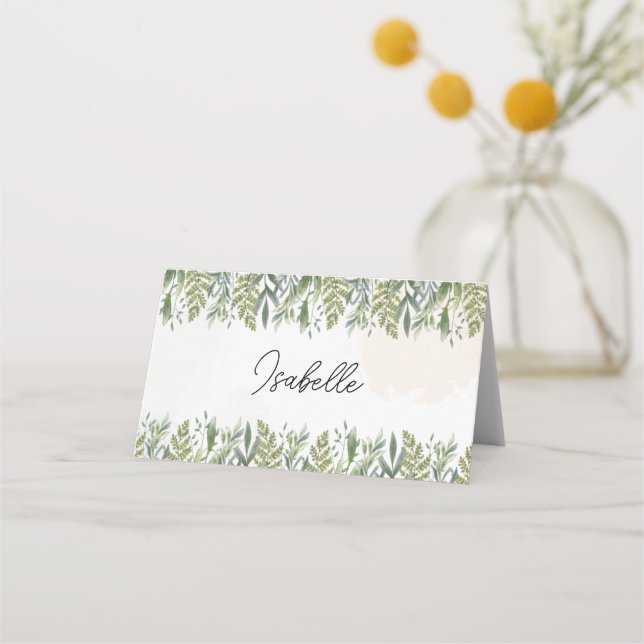 Dusty Greenery Folded Platzkarte (Vorderseite)