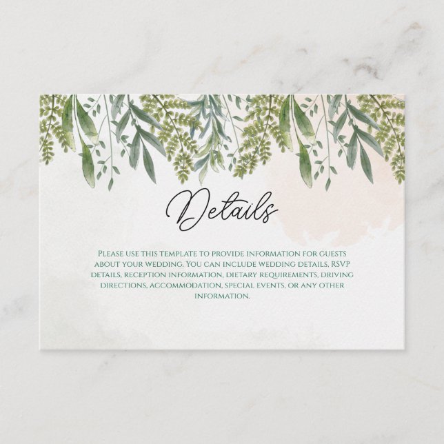 Dusty Greenery Wedding Enclosure Card Begleitkarte (Vorderseite)