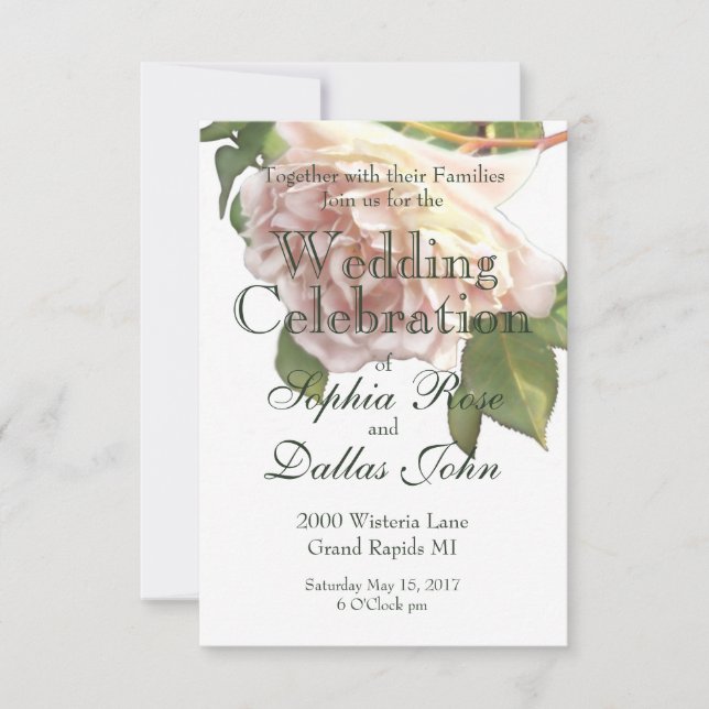 Dusty Ivory Rose Einladung (Vorderseite)