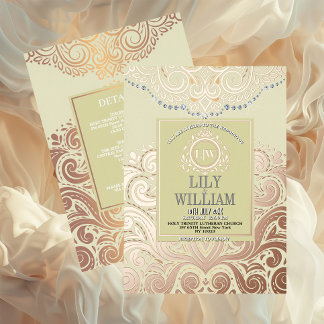 Dusty Ivory RoseGold Classic Monogram Boho Wedding Folieneinladung
