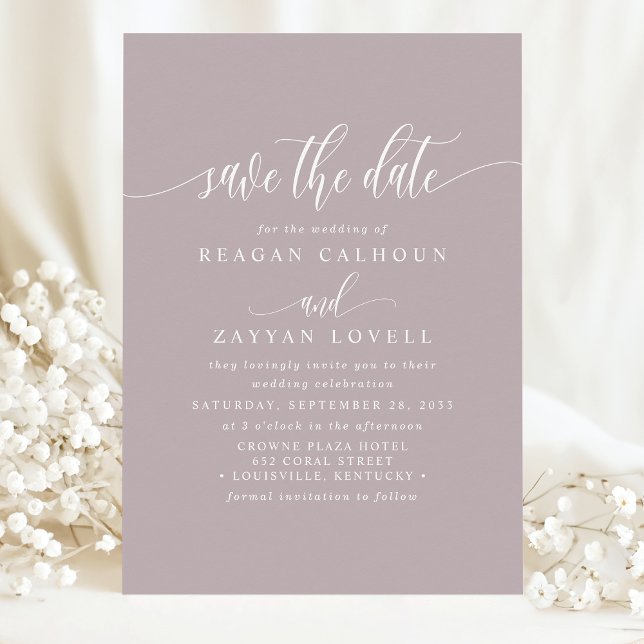 Dusty Lavender Elegant Calligraphy Save the Date (Von Creator hochgeladen)