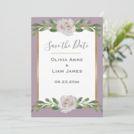 Dusty Lavender Floral Elegante Script Wedding Save The Date