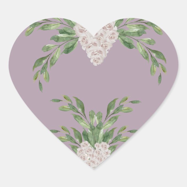 Dusty Lavender Floral Romantic Modern Script Herz-Aufkleber (Vorderseite)