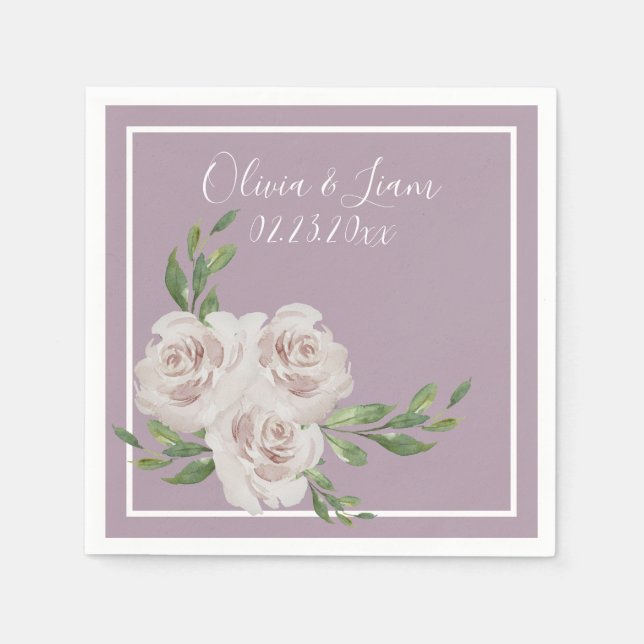 Dusty Lavender Floral Romantic Modern Script Serviette (Vorderseite)
