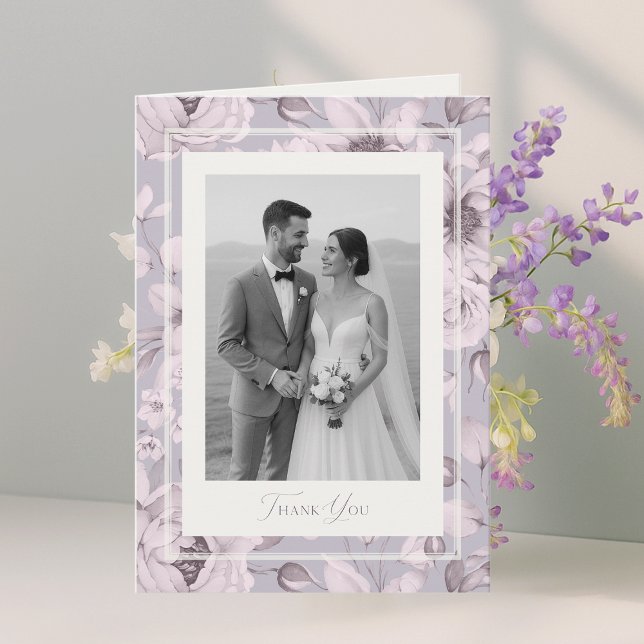 Dusty Lavender Floral Wedding Photo Thank You Card Einladung (Von Creator hochgeladen)
