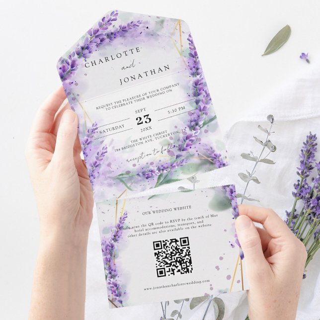 Dusty Lavender Foliage Modern QR Code Wedding All In One Einladung (Von Creator hochgeladen)