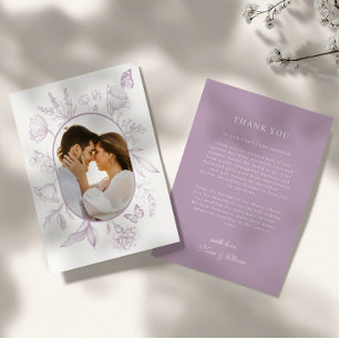 Dusty Lavender Line Art Floral Butterfly Foto Dankeskarte