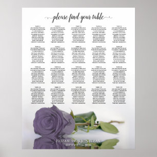 Dusty Lavender Rose 20 Table Wedding Seating Chart Poster