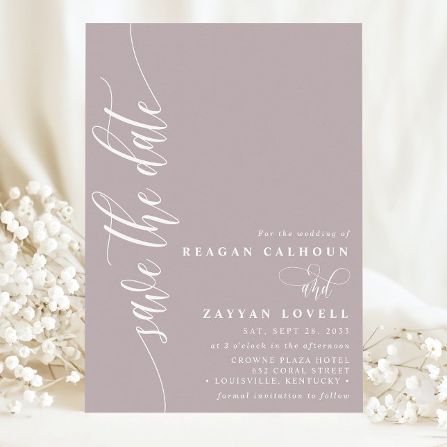 Dusty Lavender Simple Modern Script Save the Date (Von Creator hochgeladen)
