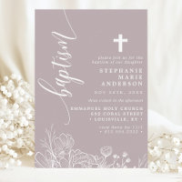 Dusty Lavender White Floral Elegant Script Taufe