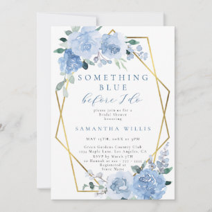 Dusty Light Blue Floral Gold Brautparty Einladung