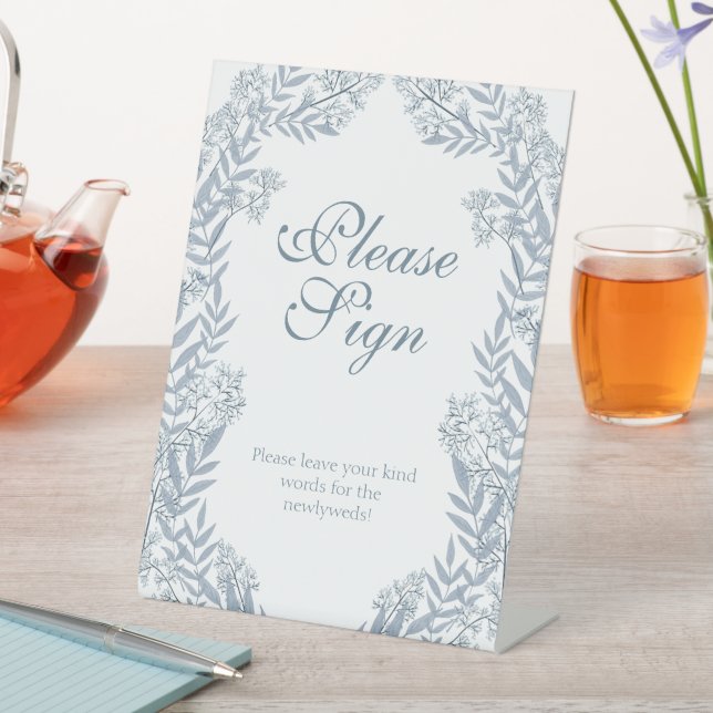 Dusty Light Blue Wedding Vintag Gästebuch Sockelschild (In Situ)